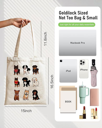 Double-Sided Canvas Tote Bag for Women with Magnetic Snap, Wide Strap & Inner Pocket for Work, Shopping, Travel