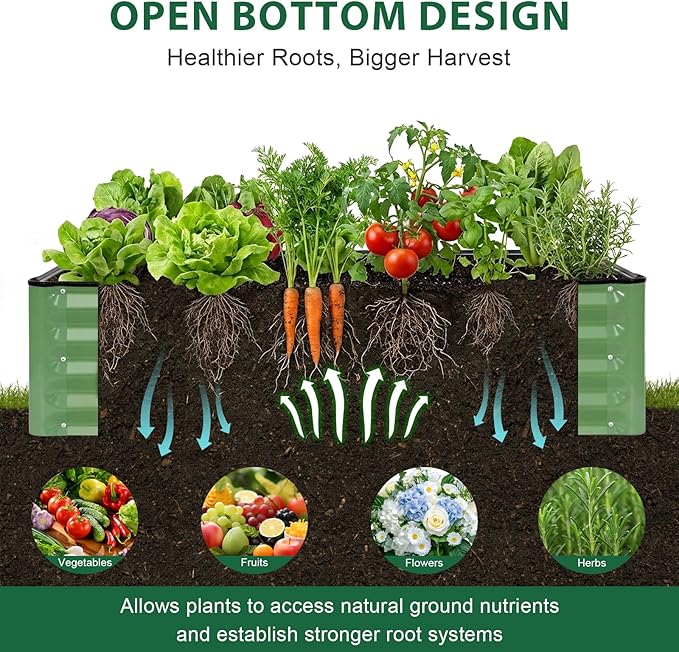Galvanized Raised Garden Bed 2 Pack 4x2x1 Ft Patented Leak-Proof Planter Box Outdoor Metal Raised Garden Beds Kits for Veggies, Herbs & Flowers (Green)