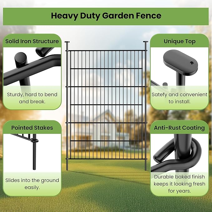 Garden Fence Panels with Gate 14.5ft(L) X 32in(H), Garden Fencing for Yard Includes Gloves, Hammer&Zip Ties, Rustproof Metal Wire Temporary No Dig Dog Fence Outdoor for Yard