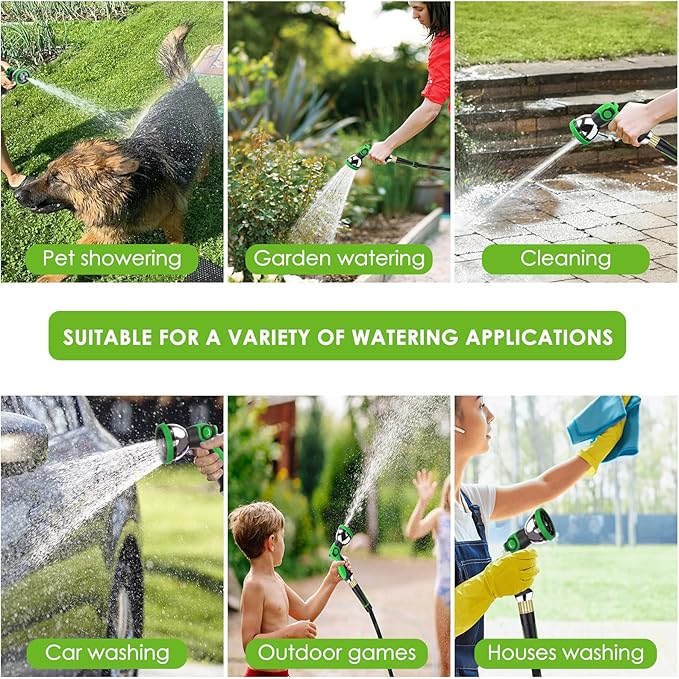 Garden Hose 25 ft, Non-Expandable Ultra-Lightweight Flexible Hose with 360° Dual-End Anti-Kink Design, 10-Pattern Spray Nozzle, 500 PSI Leak-Proof, 96-Strand Braided Fabric, Storage Strap