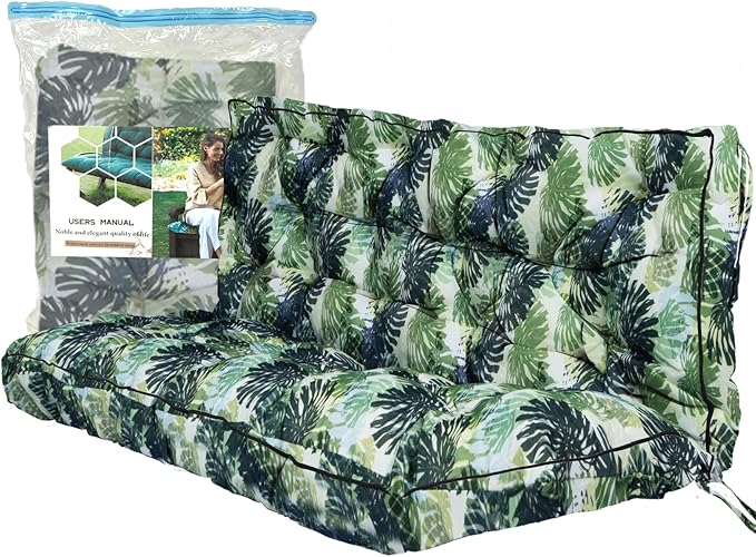 Replacement Cushions for Swing, Swing Cushions 3 Seater Replacement, Waterproof Thicken Washable Pad Cushion for Outdoor Indoor Furniture Swing Patio (Palm Leaves, 40x63 inch)