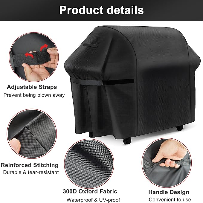 LBTING Grill Cover, 75-inch Heavy Duty 300D Oxford Waterproof Windproof UV Resistant BBQ Gas Grill Cover for Outdoor Barbecue Fit Most Brands Weber, Brinkmann, Char Broil, Holland