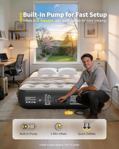 OhGeni Camping Air Mattress Full with Built in Pump, Family Choice Award Winner, 13" Raised Inflatable Blow up Mattress, Portable Foldable Bed with Upgraded Surface for Home & Outdoor, 600lbs
