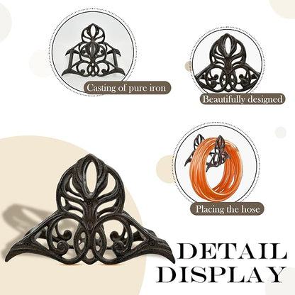 Garden Hose Holder Wall Mount – Heavy Duty Cast Iron Hose Hanger, Hose Holders For Outside Wall Mount, Patio, Yard, or Villa （decorative hose holder）