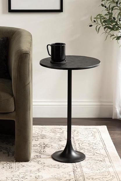 Kate and Laurel Baronet Modern Cast Aluminum Round Side Table, 14 x 14 x 24, Black, Transitional Circle End Table for Use as a Bedroom Nightstand or Living Room Plant Stand Option