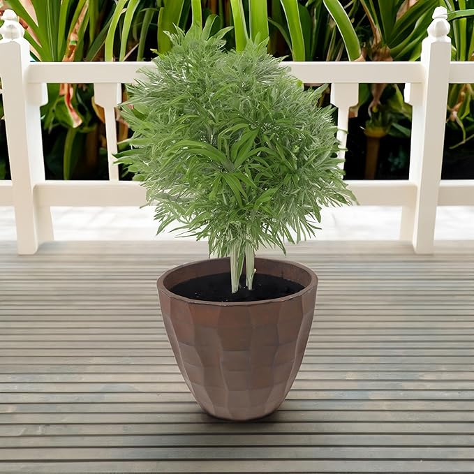 Sunnydaze Pebbled Polyresin Round Outdoor Planter - 15.75" Flower Pot for Indoor or Outdoor Use - Dark Brown