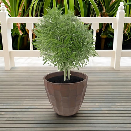 Sunnydaze Pebbled Polyresin Round Outdoor Planter - 15.75" Flower Pot for Indoor or Outdoor Use - Dark Brown