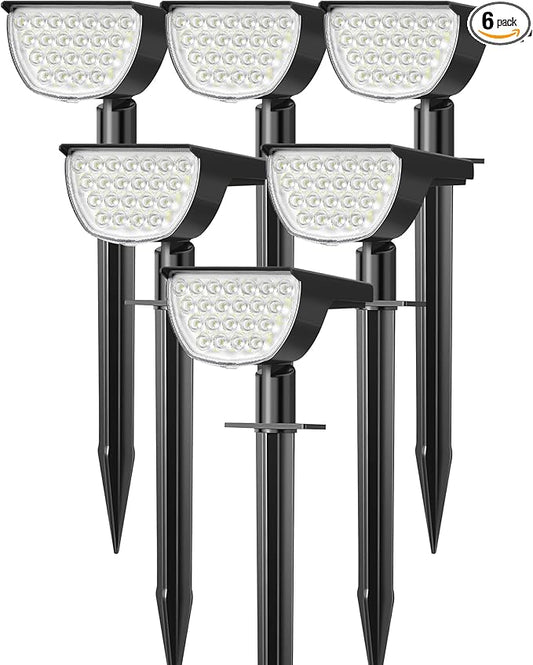 GKGG Solar Lights Outdoor Waterproof IP65, Solar Powered 76 LED 3 Lighting Modes Solar Spot Lights Outdoor for Yard Garden Landscape Pathway (Cool White, 6 Pack)