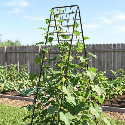 DoCred Cucumber Trellis, 71" H 2 Pack Metal Foldable Upgraded A Frame Garden Trellis for Raised Bed Climbing Plants, Vegetables, Including Plant Support Clips, Twist Ties, Plastic Ties, Black
