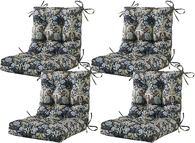 ARTPLAN Seat/Back Outdoor Chair Cushion,Set of 4 Patio Chair Cushion with Tie,Tufted Replacement for Patio Furniture,40x20x4 Inches,4 Count,Floral