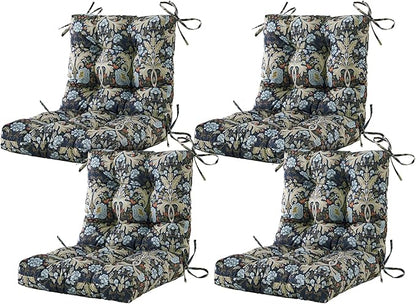 ARTPLAN Seat/Back Outdoor Chair Cushion,Set of 4 Patio Chair Cushion with Tie,Tufted Replacement for Patio Furniture,40x20x4 Inches,4 Count,Floral