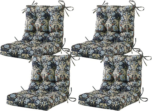 ARTPLAN Seat/Back Outdoor Chair Cushion,Set of 4 Patio Chair Cushion with Tie,Tufted Replacement for Patio Furniture,40x20x4 Inches,4 Count,Floral