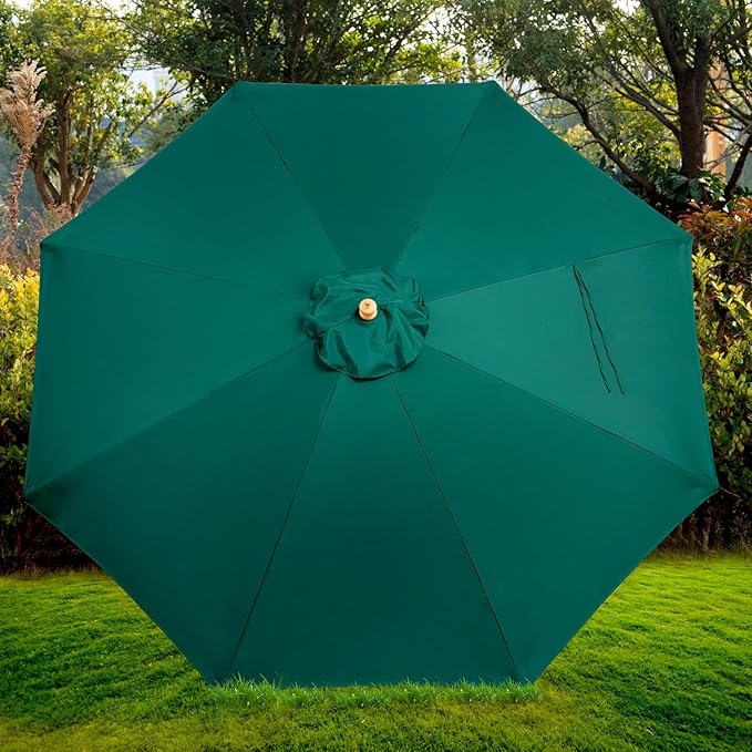 9FT Table Patio Outdoor Umbrella Market Round Umbrella with Pulley Lift Windproof & Waterproof, 8 Ribs with Polyester Cover for Garden, Deck, Pool, lawn, Backyard