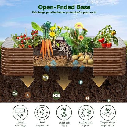 4 Pack Tall 8x4FT Brown Corrugated Galvanized Steel Raised Garden Bed Outdoor, Metal Above Ground Garden Bed for Vegetables and Flowers, Raised Beds for Gardening