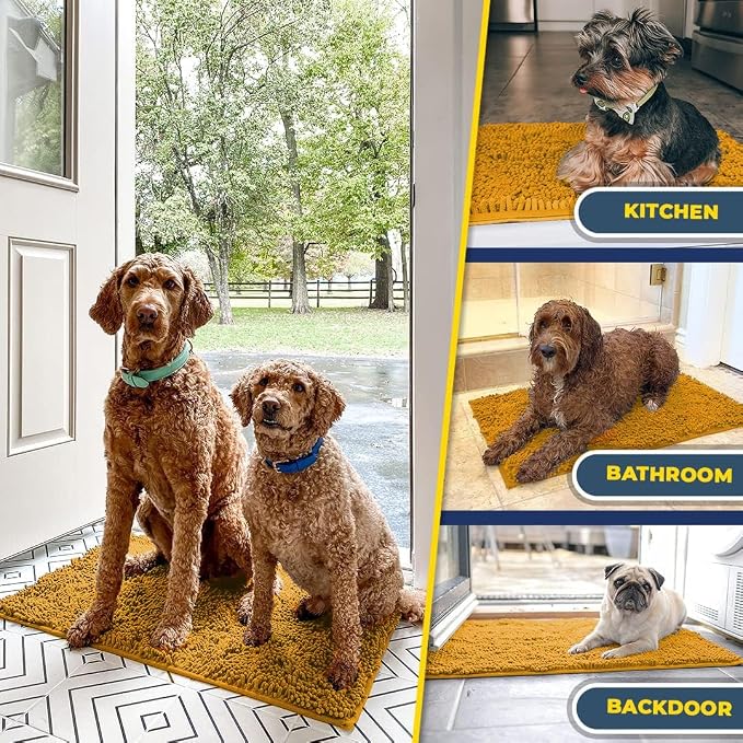 Muddy Mat® | Super Water Absorbent Door Mat Indoor, Microfiber Quick Dry Chenille Entryway Rug, Slip Resistant Front Door Mat, Indoor Mats for Entryway, Machine Washable Pet Rug, Gold 20" x 30"