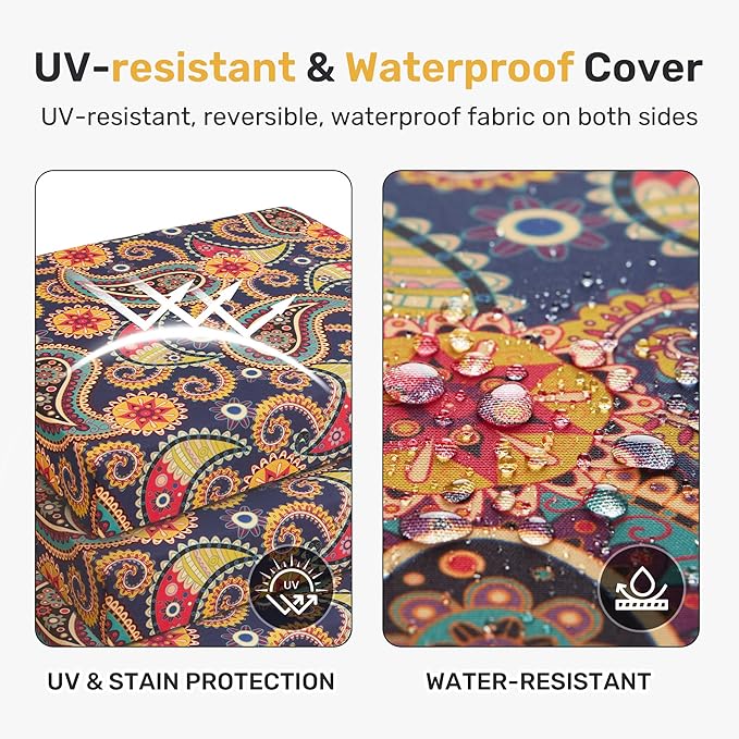 UNIKOME Outdoor Chair Cushions Pack of 4, Water Resistant Patio Cushions with Ties, High Density Sponge Filling Square Corner Seat Cushions for Outdoor Furniture, 24"*24"*4", Palmira Paisley