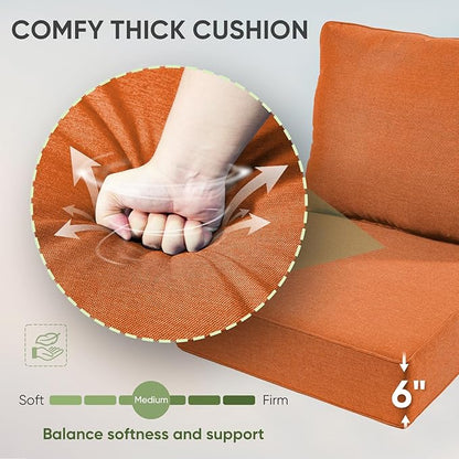 Outdoor Chair Cushions Set of 3, Waterproof 24x24 Patio Chair Cushion, 6" Thickened Seat Cushion for Outdoor Furniture, Couch Cushion Replacement, Include 3 Back & 3 Seat Cushions, Thick/Orange