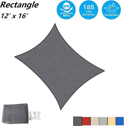 AsterOutdoor Sun Shade Sail Rectangle 12' x 16' UV Block Canopy for Patio Backyard Lawn Garden Outdoor Activities, Graphite