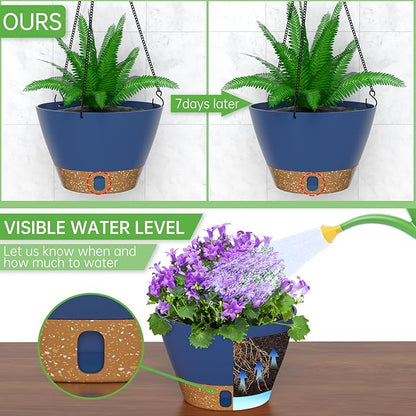 ZMTECH 2 Pack 10 Inch Hanging Planters for Indoor Plants, Modern Hanging Planter with Visible Water Level Window & Removable Tray, Decorative Plant Hanger Indoor for Home Garden