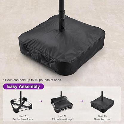 PURPLE LEAF 15ft Patio Market Umbrella with Solar LED and Base Double-Sided Rectangle Outdoor Table Sun Umbrellas with Crank for Pool Beach Deck Backyard Taupe