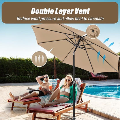 Simple Deluxe 10FT Outdoor Patio Umbrella Table Market Umbrella with Push Button Tilt and Crank, 8 Sturdy Ribs, UV Protection Waterproof for Garden, Lawn, Deck, Backyard, Pool, Tan