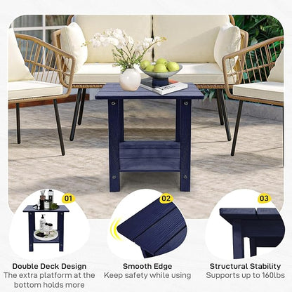Melucivi Weather Resistant Outdoor Side Table, Double Small Adirondack Side Table for Adirondack Chair - Indoor Outdoor End Table, Patio Table for Pool, Deck and Porch (D Blue)