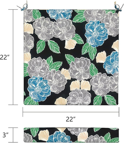 LVTXIII Outdoor Chair Cushions, Water Repellent Patio Furniture Cushions Outdoor Chair Pads with Ties for Dining Chairs and Garden Furniture, 22"x22"x3" Set of 2, Peony Garden