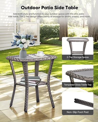 HUMMUH 6-Piece Outdoor Wicker Patio Furniture Set with Swivel Glider Chairs, 3-Seat Sofa & Ottomans 5” Olefin Cushions Ergonomic Neck-Lumbar Backrest All-Weather Rattan for Garden, Deck, Porch