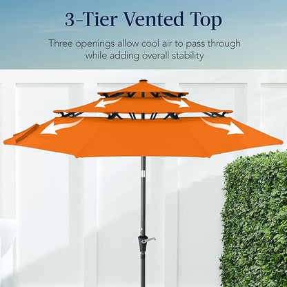 Best Choice Products 10ft 3-Tier Market Patio Umbrella, Outdoor Sun Shade with Tilt, Crank Lift, 8 Ribs for Backyard, Deck, Poolside – Orange