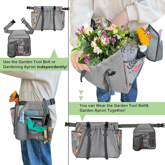 Gardening Apron Garden Tool Belt Set with Tool Pockets, Versatile Garden Tool Organizer for Women, Perfect for Fruit Harvesting and Weeding, Gardening Gifts for Mom, Wife and Gardeners