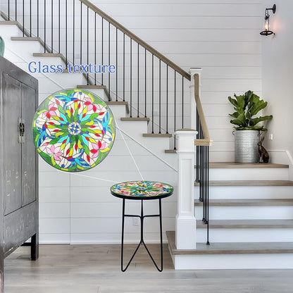 Mosaic Hummingbird Outdoor Side Tea Table, Glass Plant Tables Indoor Decorative Metal Patio Table, Valentine's Day Outdoor Tables Unique Furniture-Weather-Resistant Patio Valentine's Day Decor