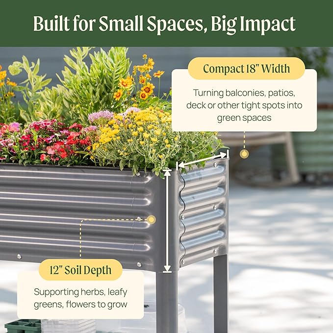 Rolling Elevated Raised Garden Bed - Slim Series, 1.5' x 3.5' Outdoor Planters Boxes with Legs & Storage Rack for Patio, 500 Lbs Weight Capacity, Raised Beds for Gardening Herbs Flowers, Olive Green