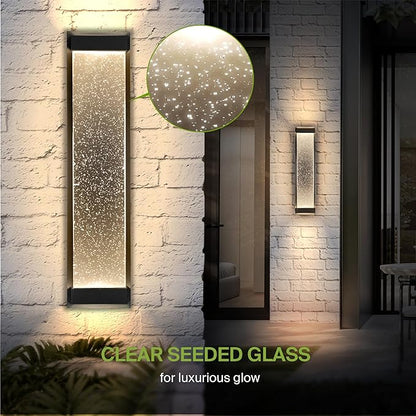 ASD LED 24" Bubble Glass Wall Light Fixture, Outdoor & Indoor Seeded Sconce | 3CCT, Waterproof, Dimmable, Up-Down Glow, ETL Listed | 22W 530LM 3000-5000K 100-277V | Exterior Porch Lighting | Black