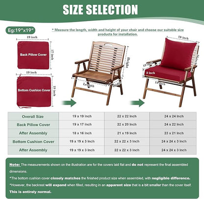 Waterproof Patio Cushions for Outdoor Furniture, Fade Resistant Back Pillow and Seat Cushion Set for Couch Replacements, 24 x 24 Inch, Red, Set of 2