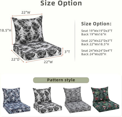 Favoyard Outdoor Seat Cushion 22 x 22 x 3 in Waterproof Pattern Fade Resistant Cover Removable Patio Furniture Cushions Deep Seat & Back Cushion Set with Adjustable Straps for Patio Chair Sofa Couch