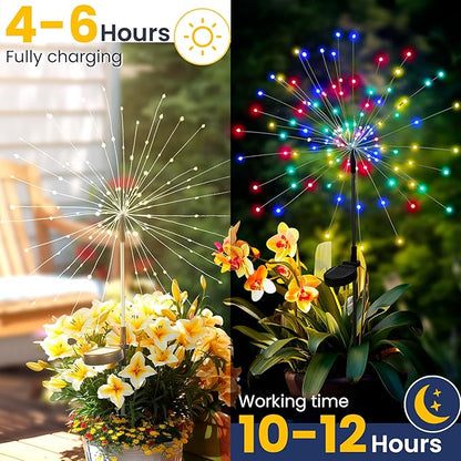 GIGALUMI Garden Decor Outdoor Lights 120LED 8Pack, Solar Garden Lights Outside Fairy Firework Decorative,Solar Powered for Yard Pathway Flowerbed Planter Balcony Patio 4th of July Decor (Multicolar