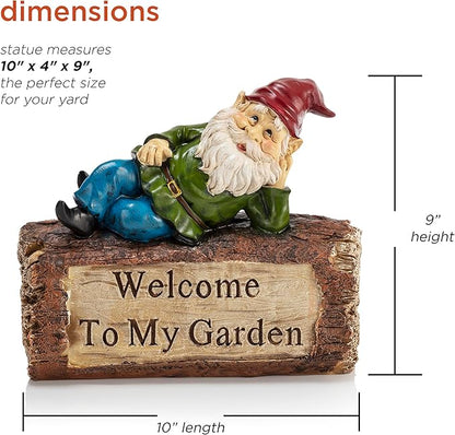 Alpine Corporation 9" Tall Outdoor Garden Gnome and Welcome Sign Yard Statue Decoration, Multicolor