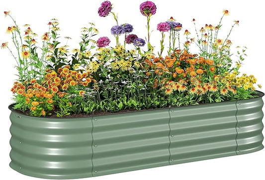 Outsunny 5' x 2' x 1' Galvanized Raised Garden Bed Kit, Outdoor Metal Elevated Planter Box with Safety Edging, Easy DIY Stock Tank for Growing Flowers, Herbs & Vegetables, Green