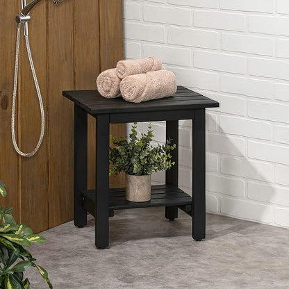 JONATHAN Y END6001B Kellie 16.1" Cottage Classic Slatted Solid Acacia Wood Indoor/Outdoor Side Table with Shelf for Patio, Garden, Bathroom, Living Room, Black