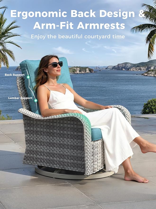 6 Piece Outdoor Wicker Patio Furniture Set,High Back Swivel Rocker Patio Chairs with 4" Thickened Cushions & Side Table, All-Weather PE Rattan for Garden, Backyard, Porch, Navy