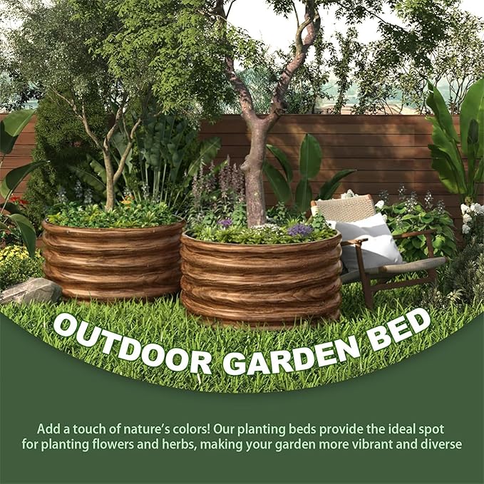4 Pack Brown 2x2FT Round Corrugated Galvanized Steel Raised Garden Bed Outdoor, Metal Above Ground Garden Bed for Vegetables and Flowers, Raised Beds for Gardening-2x2FTx10Inch