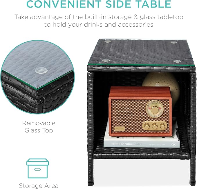 Best Choice Products 3-Piece Outdoor Wicker Conversation Bistro Set, Space Saving Patio Furniture for Garden w/Side Table - Black/Teal