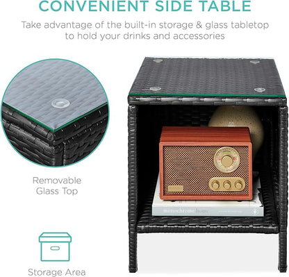 Best Choice Products 3-Piece Outdoor Wicker Conversation Bistro Set, Space Saving Patio Furniture for Garden w/Side Table - Black/Teal