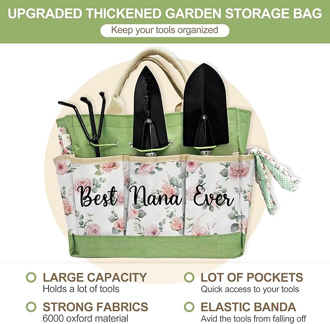 Nana Gifts, Mothers Day Garden Kit for Nana Gifts from Grandkids Floral Gardening Tools and Durable Garden Tools Organizer Tote, Ideal Gardening Set for Women on Christmas Plant Lover Present