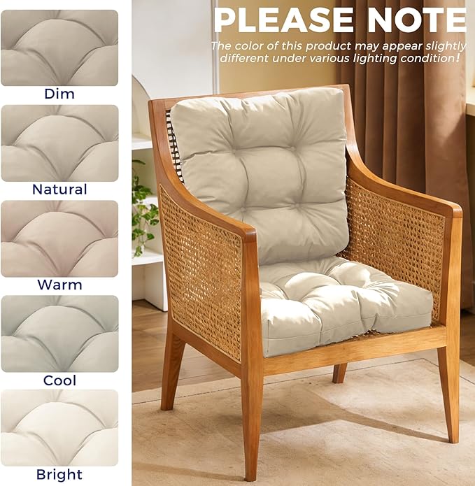 IASEAHK Outdoor Chair Cushions Set of 4, 19" x 19" x 5", Waterproof Outdoor Seat Cushions for Patio Furniture, Fade-Resistant Patio Chair Cushion, Dining Wicker Chair Pads for Porch Garden, Beige