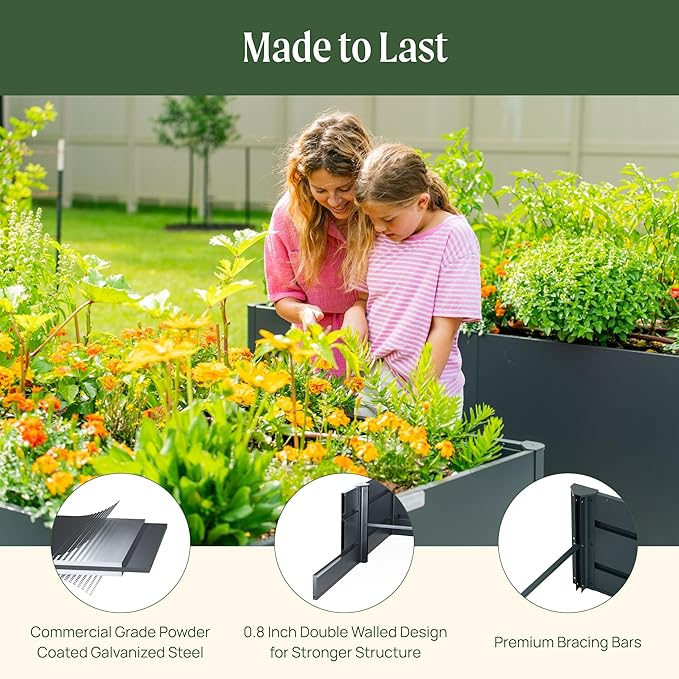 Vego garden Modern Raised Garden Bed 17" Tall 42" x 42" Heavy Cube Planter Box for Trees Plants Flowers Double-Walled Metal Planters for Outdoor Commercial Residential Patio, Urban Charcoal