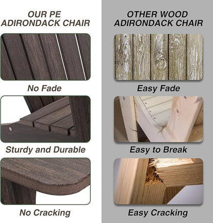 Folding Adirondack Chair, HDPE Adirondack Chairs, All-Weather Resistant Lawn Chairs,Patio Firepit Chairs for Garden- 15min Assembly 350 Lbs