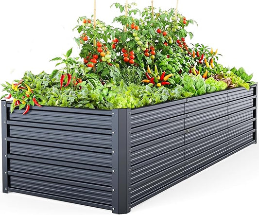 Ohuhu 8x3x1.9 FT Metal Raised Garden Bed Outdoor, Reinforced Deep Root Galvanized Steel Rustproof Planter Box, 100% Non-Toxic, 341 Gal Heavy Duty Tall Raised Beds for Growing Vegetables Flowers Herbs