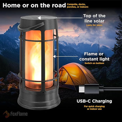 Metal Outdoor Solar Lantern, Flickering Solar Lanterns Outdoor Waterproof with Patented LED, Outdoor Lanterns for Porch, Patio, Garden, Tabletop, Hanging Use, Matte Black (2 Pack)