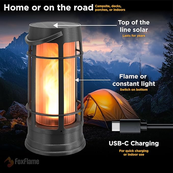 Metal Outdoor Solar Lantern, Flickering Solar Lanterns Outdoor Waterproof with Patented LED, Outdoor Lanterns for Porch, Patio, Garden, Tabletop, Hanging Use, Matte Black (4 Pack)